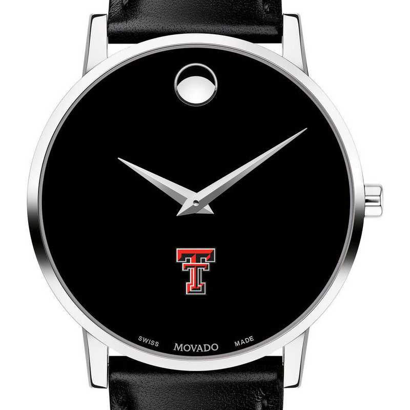 615789339069: Texas Tech Men's Movado Museum with Leather Strap