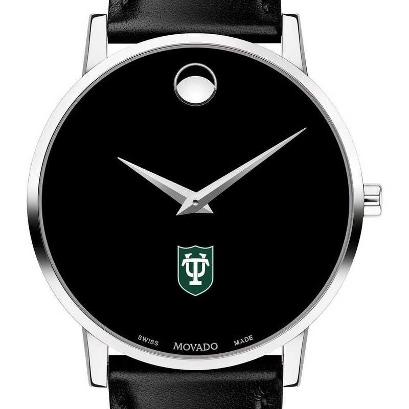 615789709916: Tulane Univ Men's Movado Museum with Leather Strap