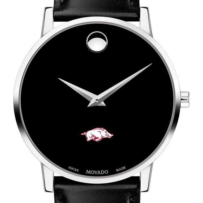 movado men's museum watch with leather strap