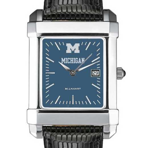 615789083252: Michigan Men's Blue Quad Watch W/ Leather Strap