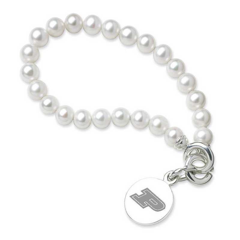 615789355427: Purdue UNIV Pearl Bracelet W/ SS Charm