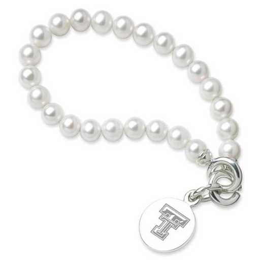 615789538097: Texas Tech Pearl Bracelet W/ SS Charm