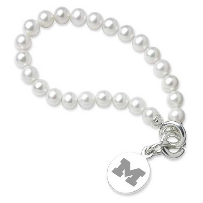 615789552093: Michigan Pearl Bracelet W/ SS Charm