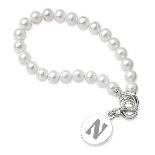 615789555513: Northwestern Pearl Bracelet W/ SS Charm