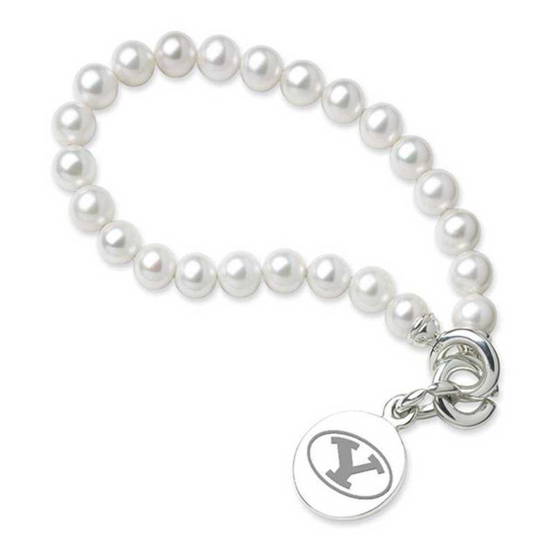 615789601913: Brigham Young UNIV Pearl Bracelet W/ SS Charm