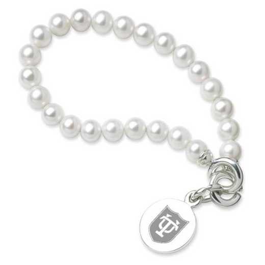615789773719: Tulane Pearl Bracelet W/ SS Charm