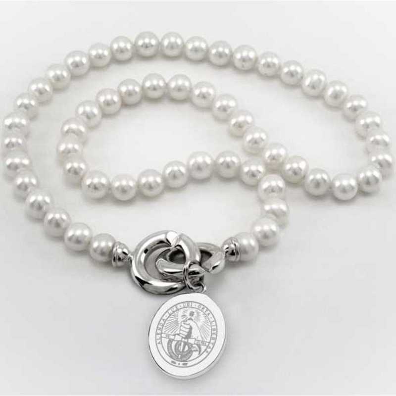 615789012337: Davidson College Pearl Necklace W/ SS Charm