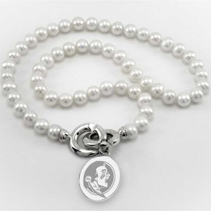 615789086116: Florida ST Pearl Necklace W/ SS Charm