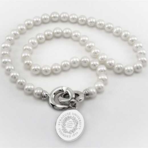 615789109983: Syracuse UNIV Pearl Necklace W/ SS Charm