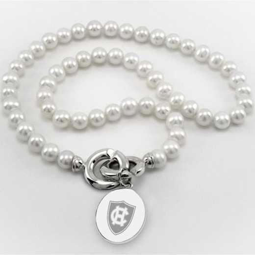 615789185932: Holy Cross Pearl Necklace W/ SS Charm