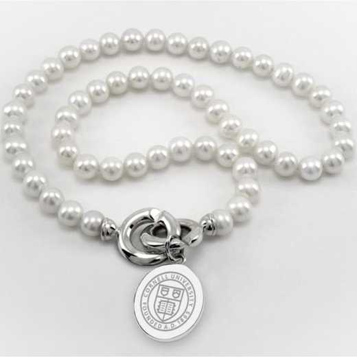 615789335696: Cornell Pearl Necklace W/ SS Charm