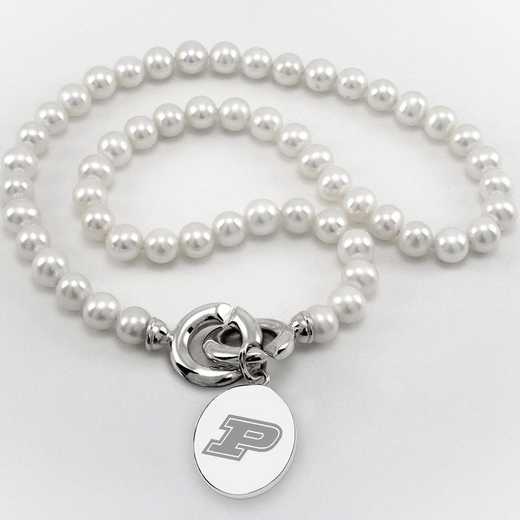 615789376965: Purdue UNIV Pearl Necklace W/ SS Charm