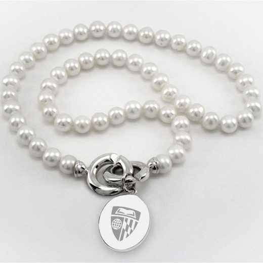 615789504740: Johns Hopkins Pearl Necklace W/ SS Charm