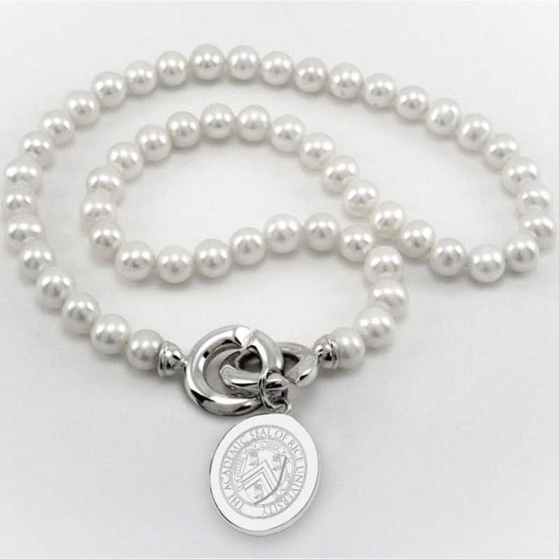 615789592761: Rice UNIV Pearl Necklace W/ SS Charm