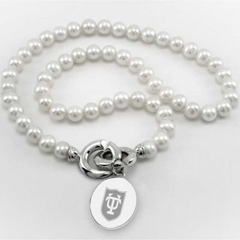 615789896678: Tulane Pearl Necklace W/ SS Charm