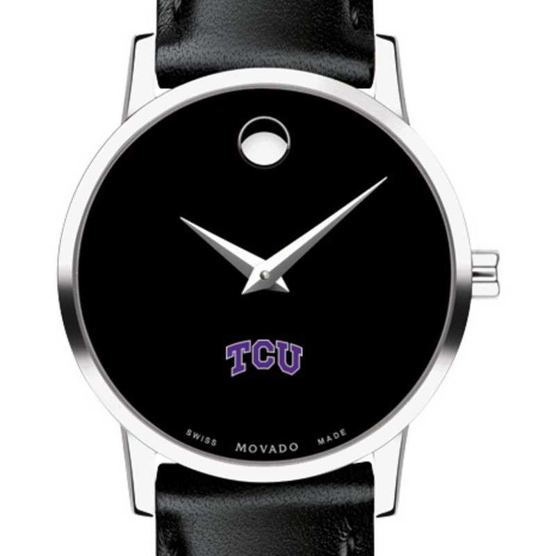 615789109556: Texas Christian Univer Women's Movado Museum w Leather Strap