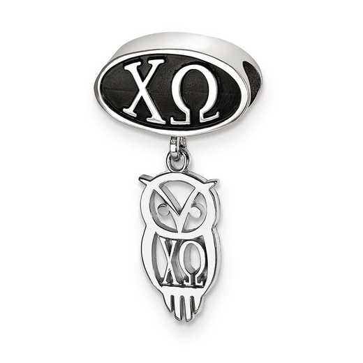 CHO004BD-SS: SS Logoart Chi Omega Oval With Owl Dangle Reflection Beads