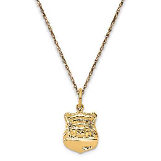 A1251-5RY-18: 14 Karat Yellow Gold Police Badge Charm with 18-inch Carded Cable Rope Chain