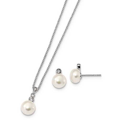 Jewelry Sets Earrings/Necklace Sterling Silver RH 6.7mm White FWC Pearl Earring and Necklace Set 