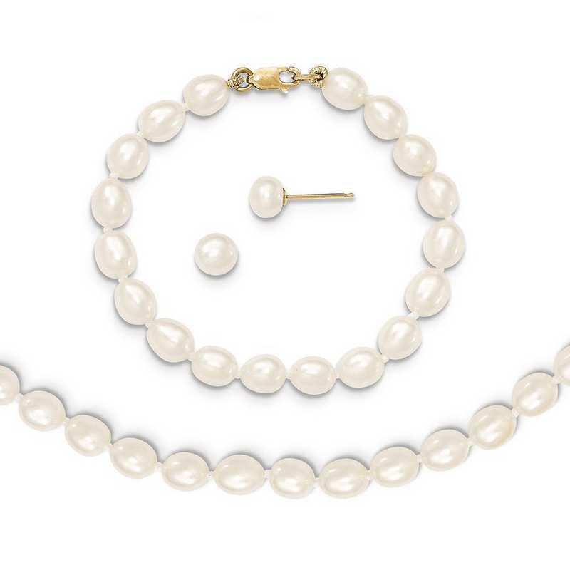 14K Yellow Gold 5-6mm White Button FWC Pearl Earring and Pendant Set