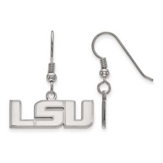 SS006LSU: SS Rh-pl LogoArt Louisiana State Univ Small Dangle Earrings