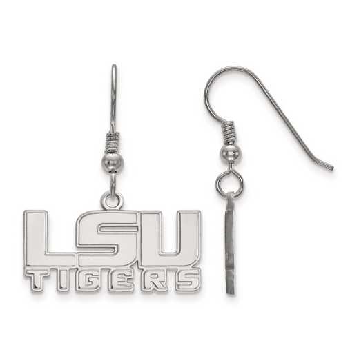 SS046LSU: SS Rh-pl LogoArt Louisiana State Univ Small Dangle Earrings