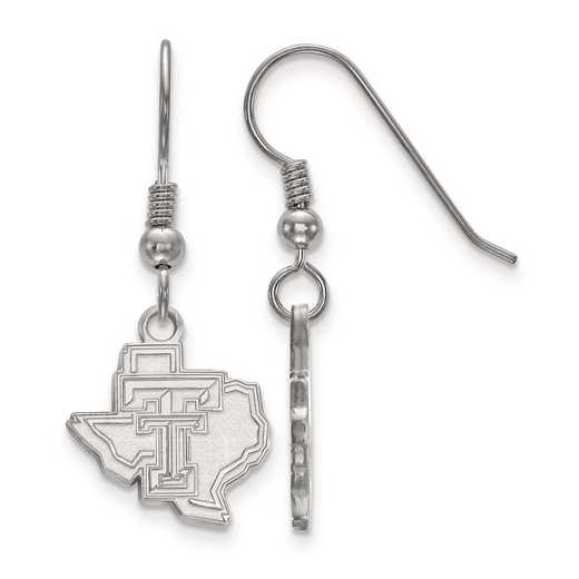 SS048TXT: SS Rh-pl LogoArt Texas Tech Univ Small Dangle Earr