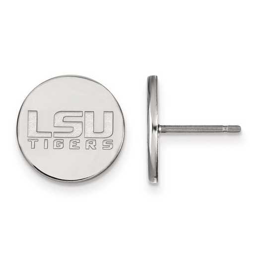 SS059LSU: SS Rh-pl LogoArt Louisiana State Univ Small Disc Earrings