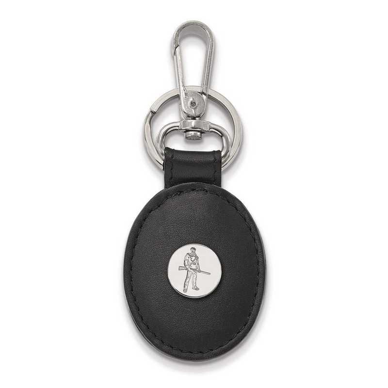 WVU Sterling Silver LogoArt Official Licensed Collegiate West Virginia University Black Leather Oval Key Chain 