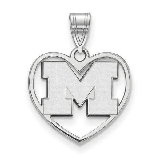 SS018UM: SS LogoArt Michigan (Univ Of) Pendant in Heart