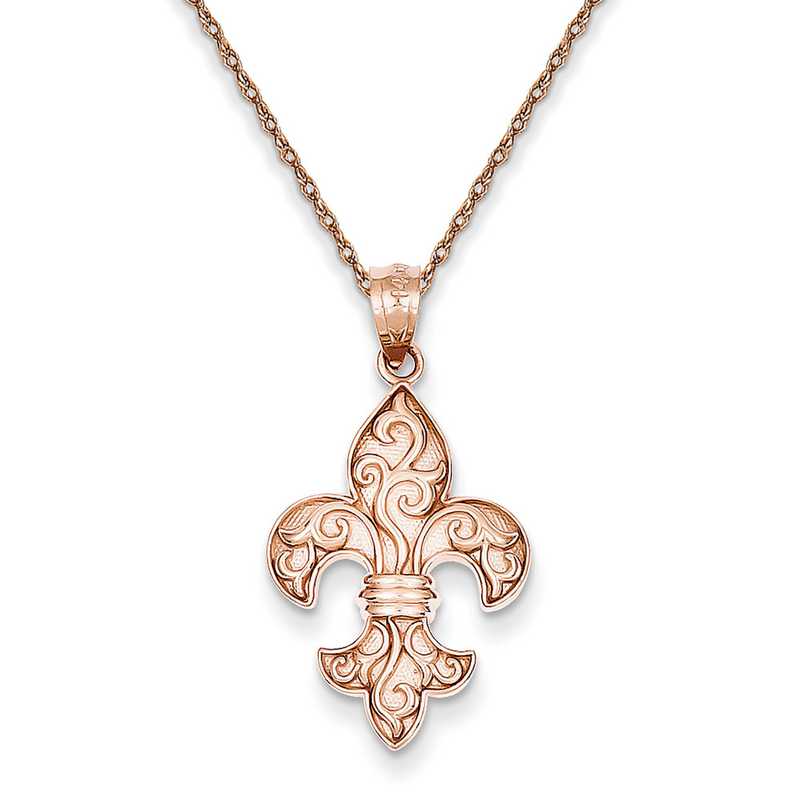 Filigreed Fleur-de-lis Pendant Necklace in 14K Rose Gold