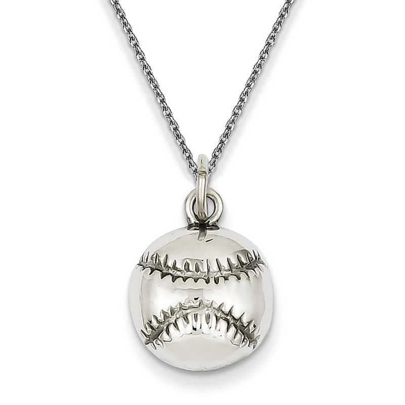 Baseball Pendant Necklace in 14K White Gold