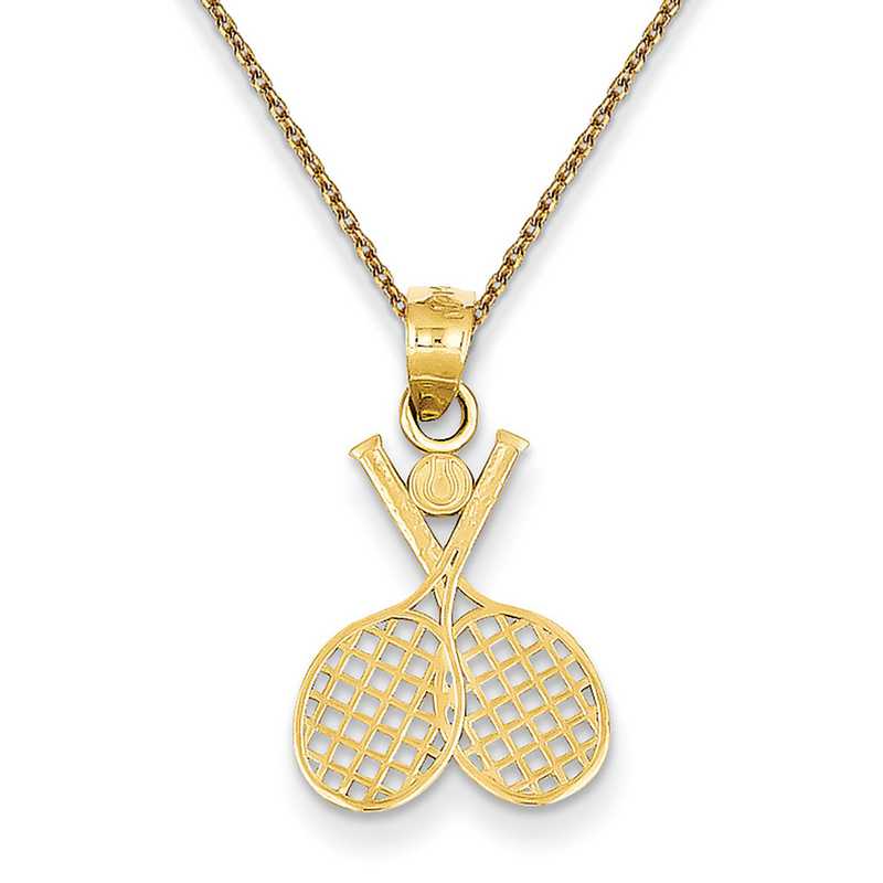 Double Tennis Racquet Pendant Necklace in 14K Yellow Gold
