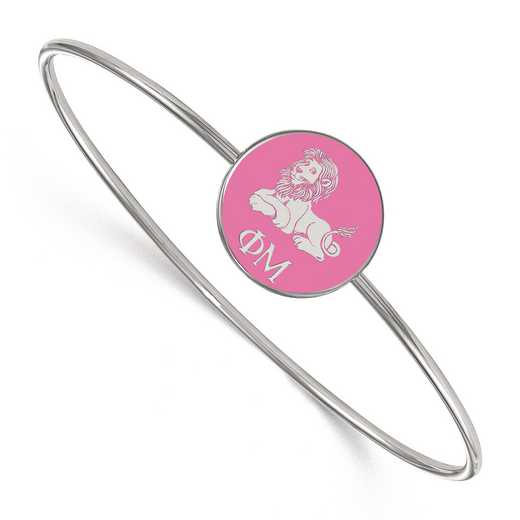 SS049PHM-7: StrlngSlvr LogoArt Phi Mu Enameled Slip-on Bangle