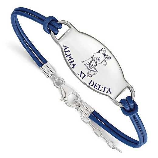 SS018AXD-7: SS. Rh-plated LogoArt Alpha Xi Delta Enml Leather Bracelet