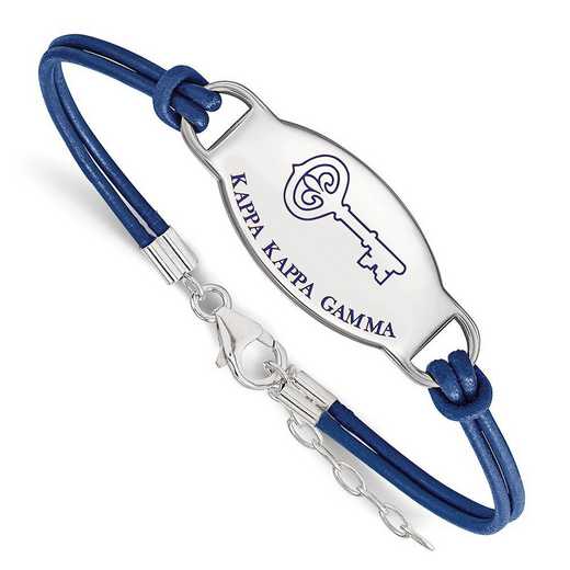 SS018KKG-7: SS. Rh-p LogoArt Kappa Kappa Gamma Enameled Leather Bracelet