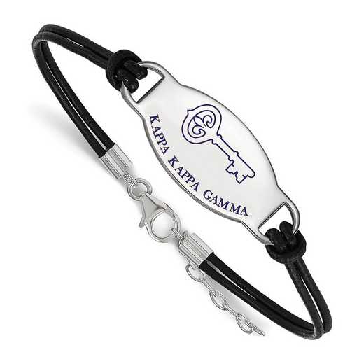 SS018KKG-BK-7: SS. Rh-p LogoArt Kappa Kappa Gamma Enml Blk Leather Bracelet