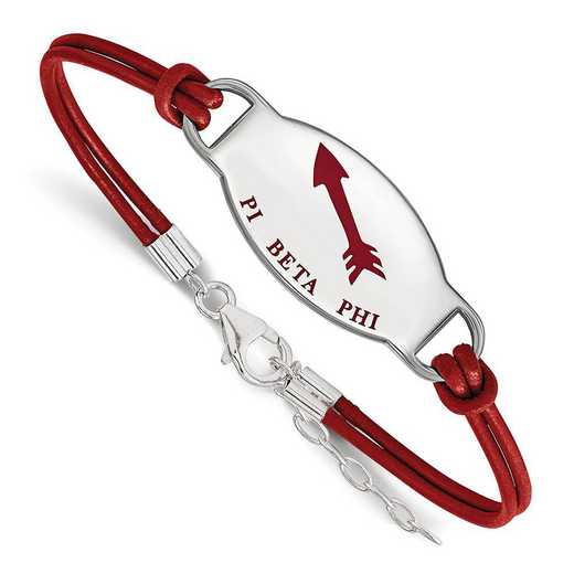 SS018PBP-7: SS. Rh-plated LogoArt Pi Beta Phi Enml Oval Leather Bracelet