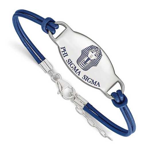 SS018PSS-7: SS. Rh-p LogoArt Phi Sigma Sigma Enml Oval Leather Bracelet