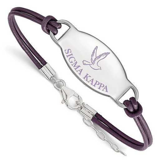 SS018SKP-7: SS. Rh-plated LogoArt Sigma Kappa Enml Oval Leather Bracelet