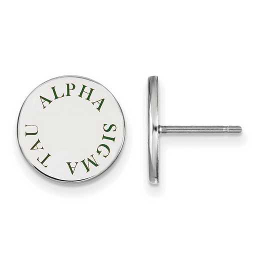 SS020ALS: SS Rh-plated LogoArt Alpha Sigma Tau Enameled Post Earrings