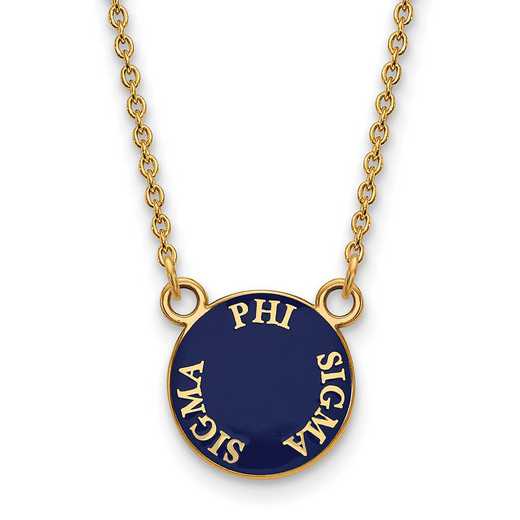 GP012PSS-18: SS w/GP LogoArt Phi Sigma Sigma Sm Enamel Pendant w/Necklace