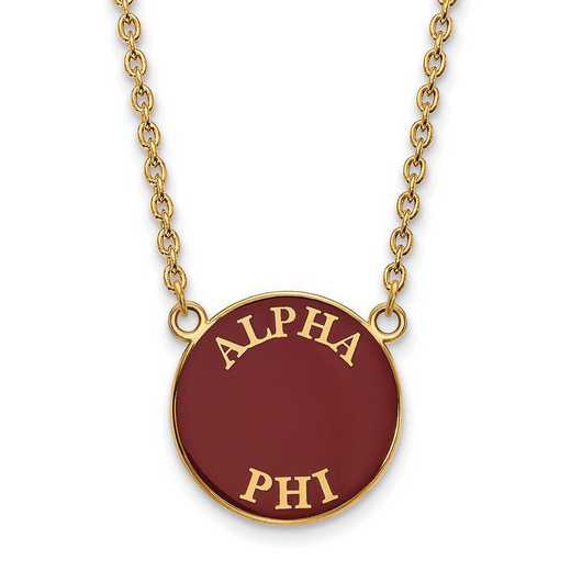 GP013APH-18: SS w/GP LogoArt Alpha Phi Large Enamel Pendant w/Necklace