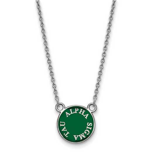 SS012ALS-18: SS Rh-plated LogoArt Alpha Sigma Tau XS Enml Pend w/Necklace