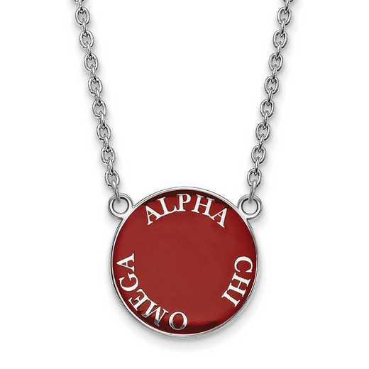 SS013ACO-18: SS Rh-plated LogoArt Alpha Chi Omega Large Enml Pend w/Neck