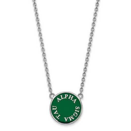 SS013ALS-18: SS Rh-plated LogoArt Alpha Sigma Tau Large Enml Pend w/Neck