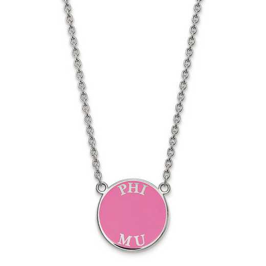 SS013PHM-18: SS Rh-plated LogoArt Phi Mu Small Enamel Pendant w/Necklace