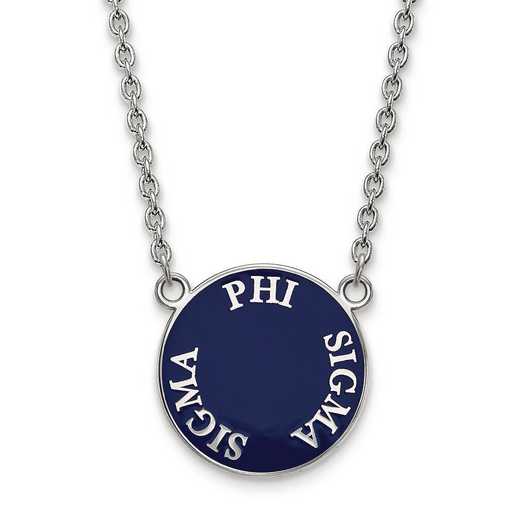 SS013PSS-18: SS Rh-plated LogoArt Phi Sigma Sigma Large Enml Pend w/Neck