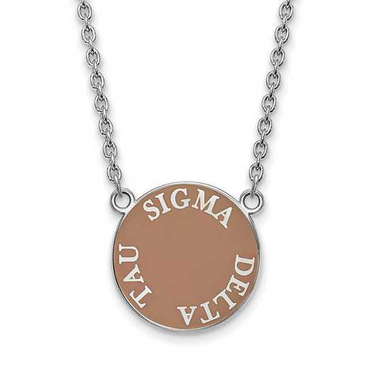 SS013SDT-18: SS Rh-plated LogoArt Sigma Delta Tau Large Enml Pend w/Neck