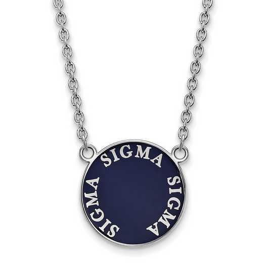 SS013SSS-18: SS Rh-plated LogoArt Sigma Sigma Sigma Large Enl Pend w/Neck